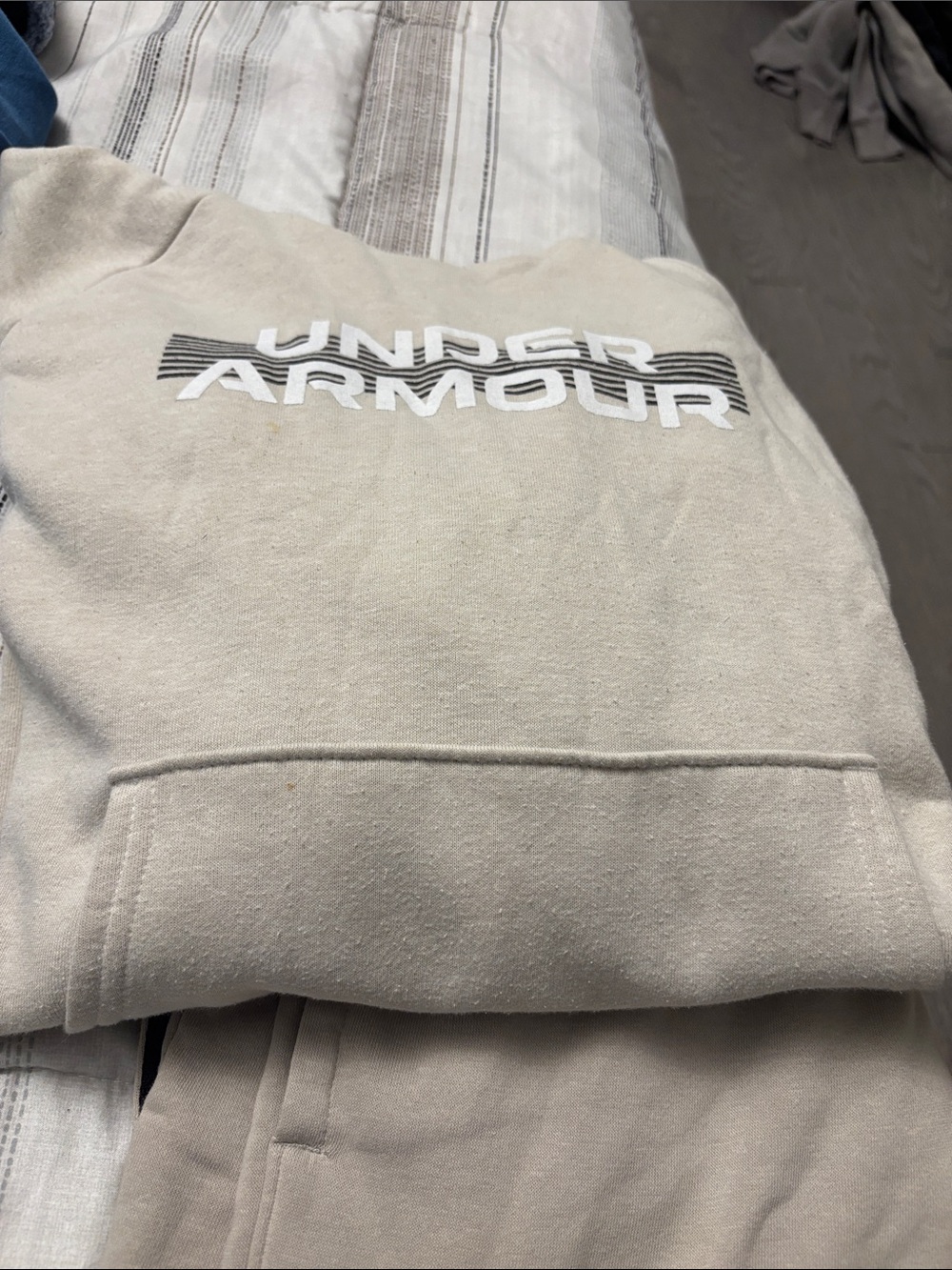 Under Armour Men's Pullover Hoodie in Light Tan with White Logo